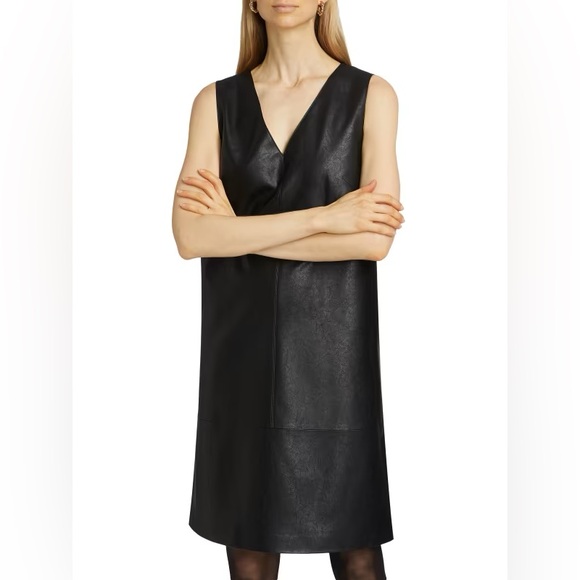 ♥️NWT Kobi Halperin Black Faux Leather Knee Length Shift Dress $398 - Picture 2 of 6